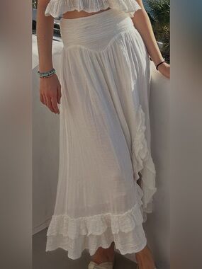 Free People White High-Low Ruffled Maxi Skirt